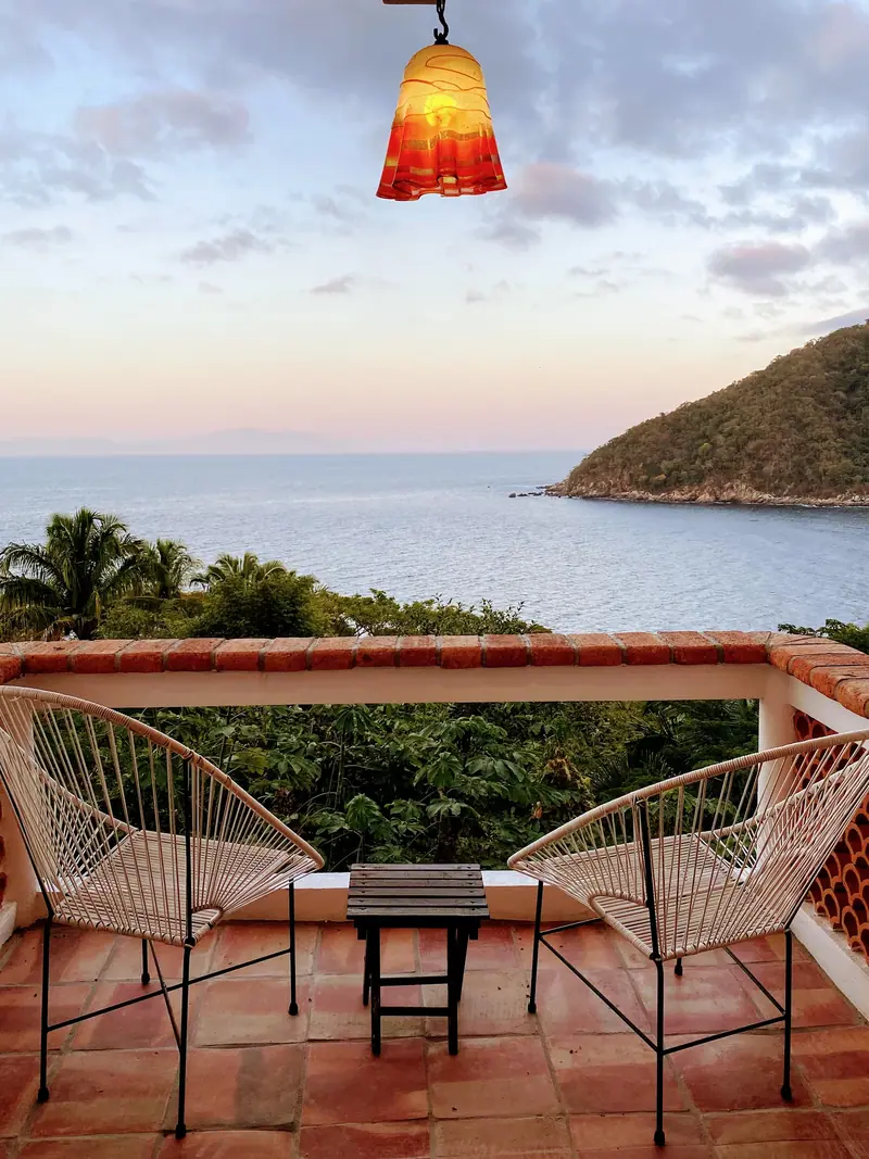 Balcony chairs facing the bay, Casa Gratitud, Yelapa