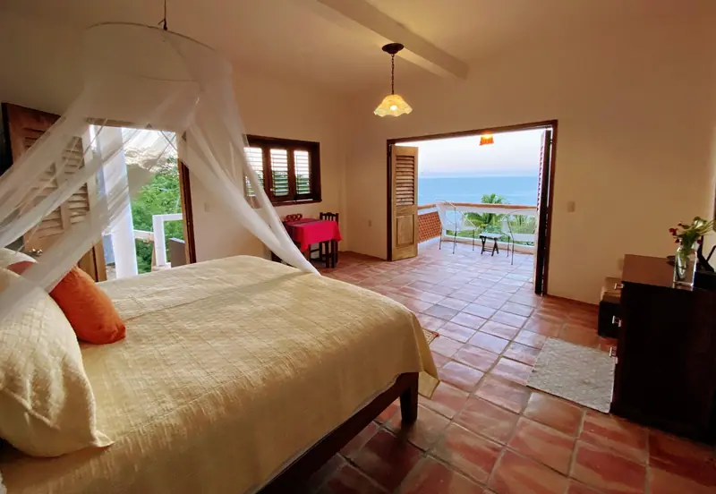 Bedroom opening to the terrace, Casa Gratitud, Yelapa