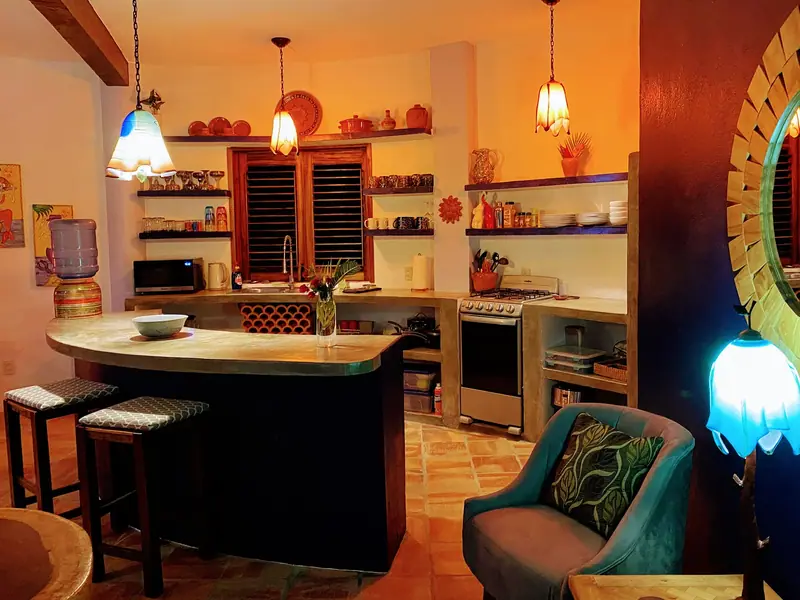 Kitchen island and shelves, Casa Gratitud, Yelapa