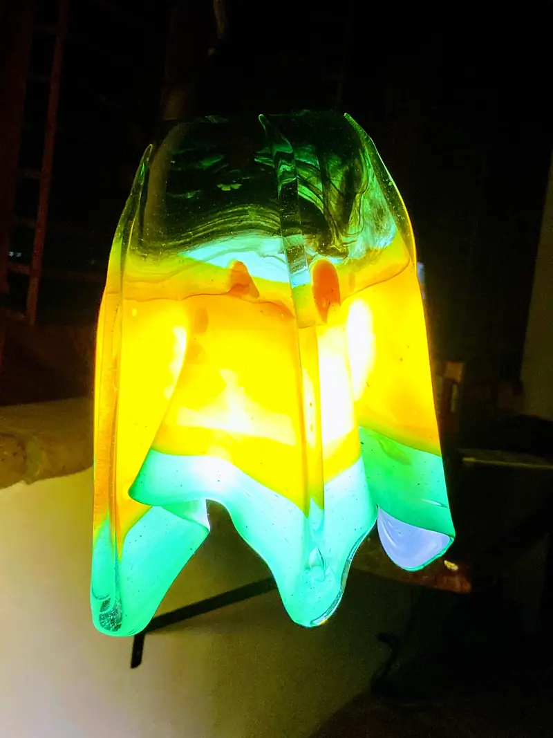 Glass lamp lit at night, Casa Gratitud, Yelapa
