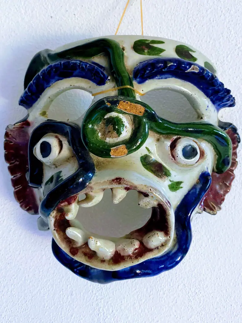 Hand-painted ceramic mask, Casa Gratitud, Yelapa