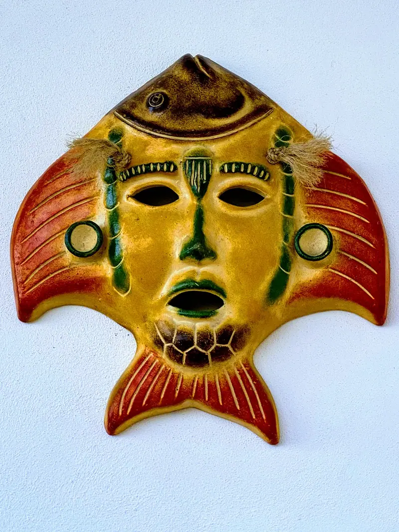 Fish mask on the wall, Casa Gratitud, Yelapa