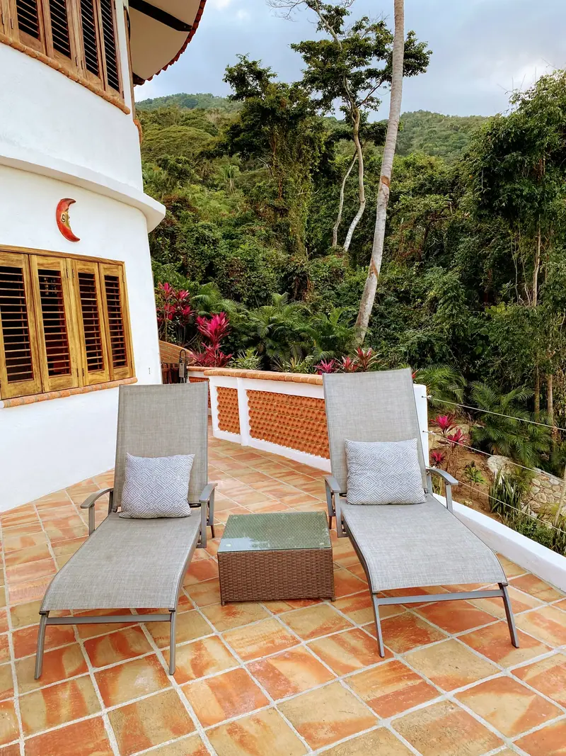 Loungers on the side terrace, Casa Gratitud, Yelapa