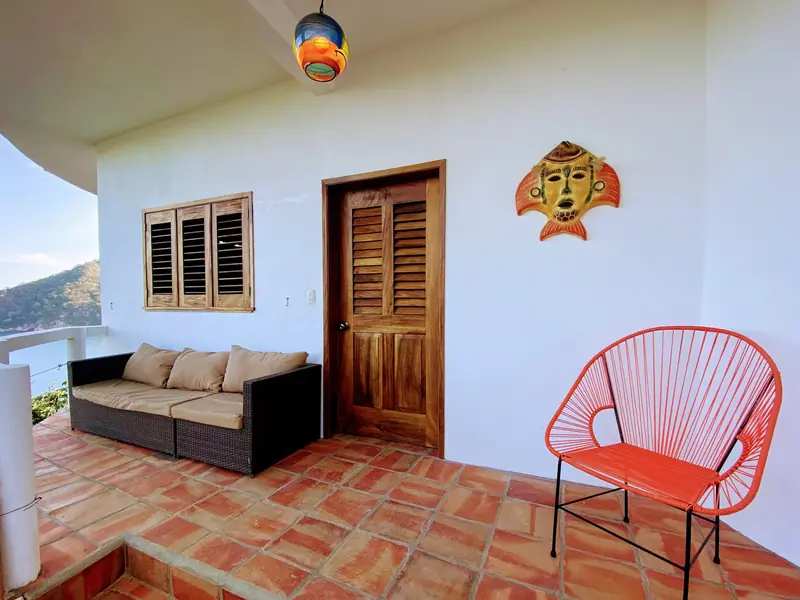 Covered terrace sofa and chairs, Casa Gratitud, Yelapa
