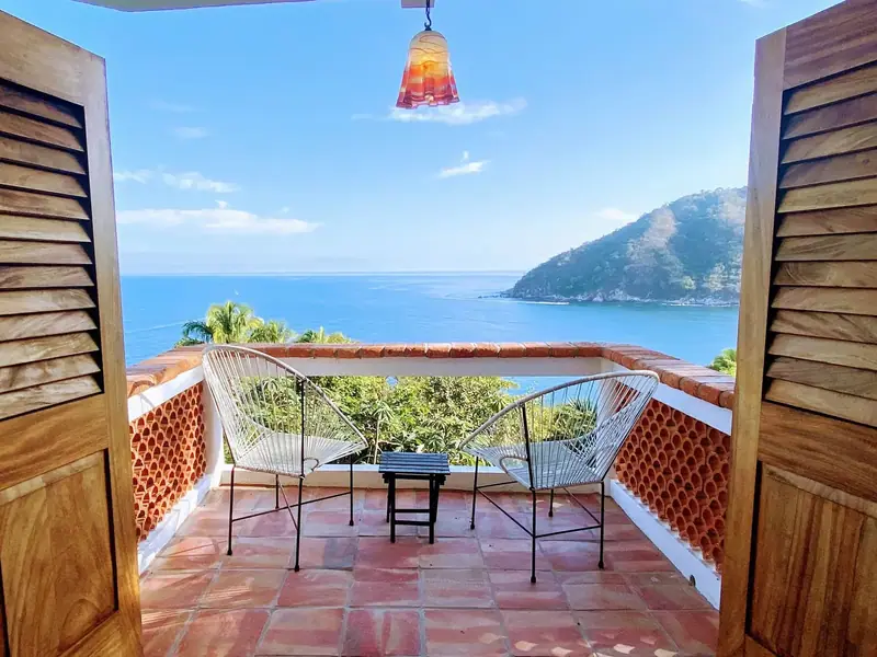 The bay through open shutters