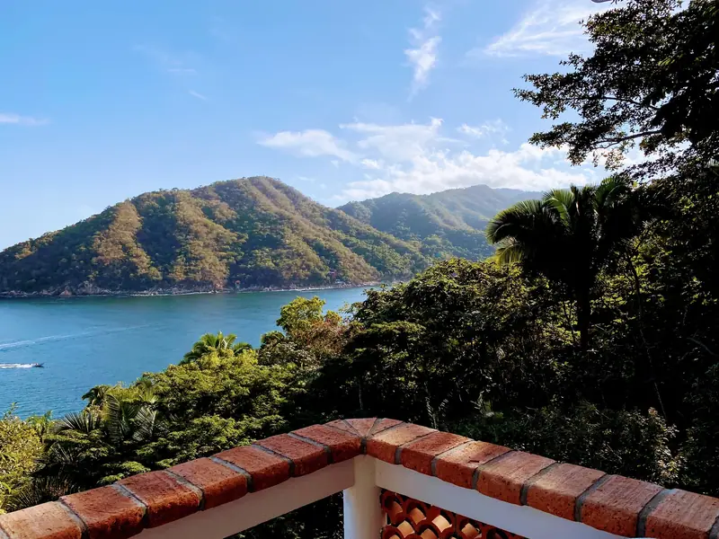 Bay view over the terrace wall, Casa Gratitud, Yelapa