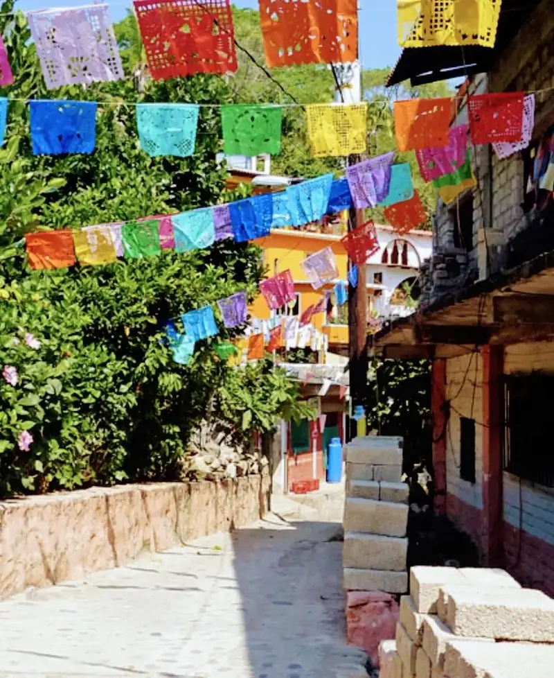Papel picado over a Yelapa path